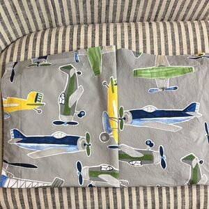 Pottery Barn Kids Airplane Duvet Cover - Gray, Blue, Green, Yellow